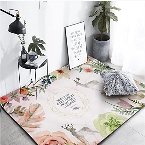Schlafzimmers Kinderteppich Fleckerlteppich Grüne Blätter, rosa Blumen, Heimdekoration, verschleißfester Schallschutz Baby Kinderzimmer 180X260CM