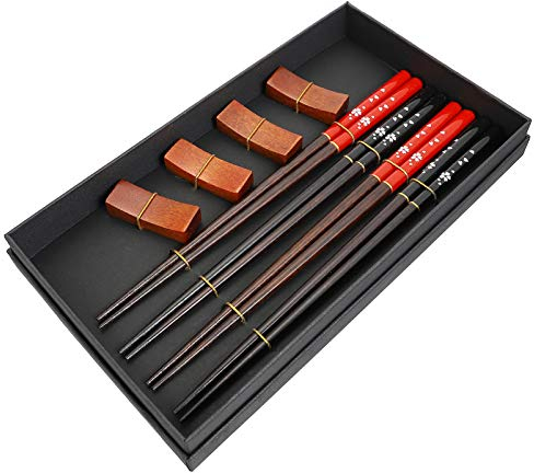 4 Pairs Reusable Chopsticks Japanese Natural Wooden Chopsticks Sushi Chopsticks Chinese Asian Chopsticks Gift With 4pcs Chopsticks Rests Decor Ornaments