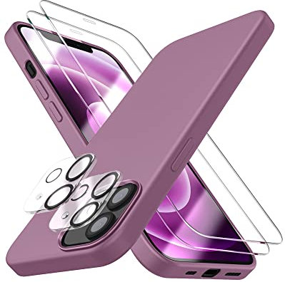 Dssairo [5-in-1 Schutzhülle für iPhone 12 Mini 5.4, mit 2 Displayschutzfolien und 2 Kameraobjektivschutzhüllen, Flüssigsilikon, schlanke, stoßfeste Schutzhülle, Mikrofaser-Innenfutter, Lila