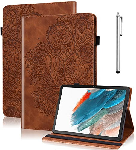 VODEFOX Schutzhülle für iPad 10. Generation 2022, iPad 2022 11 Zoll Hülle, geprägte Blumen PU Leder Retro Stoßfest Slim Case mit Stifthalter Elastic Strap Cover für iPad 10. Generation 10.9 Zoll,Braun