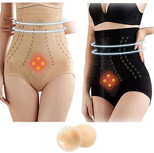 XTDMJ Unico modellatore in fibra, 2 pezzi da donna e 1 paio di copricapezzoli in silicone, elastico a vita alta, modellante per il corpo e controllo addominale, marrone e nero, M-L