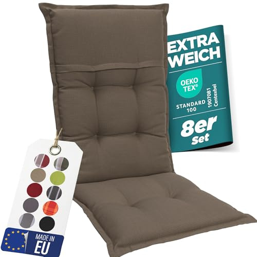 gardisun Gartenstuhlauflagen Hochlehner, 8er Set, Taupe | Extra Dicke Sitzauflagen, Made in EU, Polsterauflagen für Hochlehner Gartenstuhl, Auflagen mit hoher Lichtechtheit