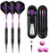 sanfeng Dartpfeile mit Kunststoffspitze 18 Gramm Etui für elektronische dartscheibe Softdarts mit Lila Alu-Schäfte 6 Flights 50 Anti-Lose Gummiringe 50 Spitzen