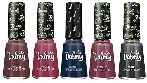 VALMY Esmalte de Uñas Normal - Pack 5 Pintauñas, Secado Rápido, Brillo y Duración de Hasta 7 Días, Colección Friday Night (Escándalo #22; Negro #29; Vinotinto #96; Enigma #142; Color Drama #269), 14ml