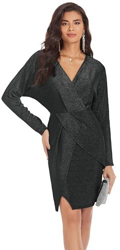 GRACE KARIN Bodycon Short Dress Long Sleeve V-Neck Sexy Party Dress, black, XXL