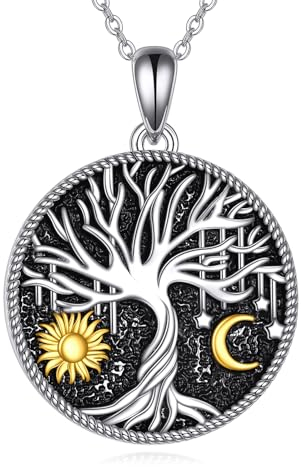VONALA Sun and Moon Necklace Sterling Silver Yin Yang Pendant Necklace Family Tree of Life Jewelry for Men Women