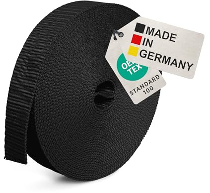 BAUHELD® 10m Universal Gurtband 40mm [Made in Germany] - Gewebe Montage-Band aus Polypropylen - Gurt zum Befestigen, Nähen oder Zubehör für Rucksack, Koffer, Steck-Schnalle, Spannriemen - Schwarz