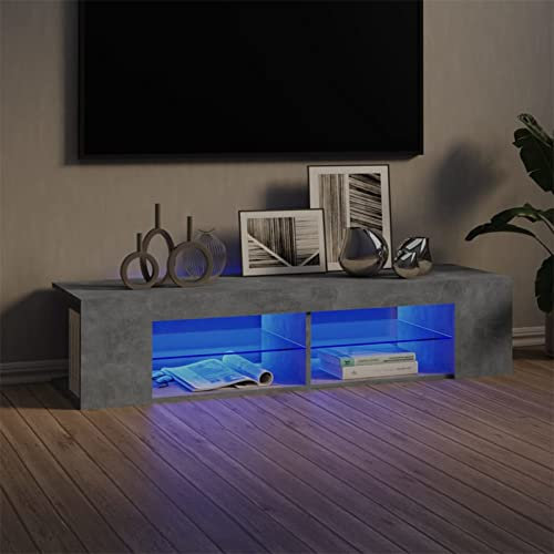 Gecheer Mobile Porta TV Con Luci LED, Moderno Lowboard Tavolino TV, Mobiletto Grigio Cemento 135x39x30 cm