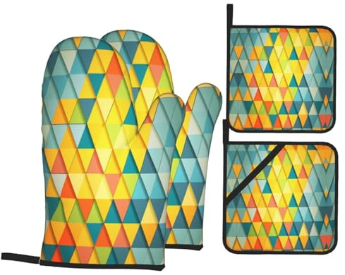 Guanti da forno colorati con stampa triangolare, presine resistenti al calore, per cucina