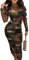 MOEENCN Sexy Long Sleeve Midi Dress for Women Sheer Mesh Printed 2 Piece Outfits Crew Neck See Through Bodycon Party Clubwear