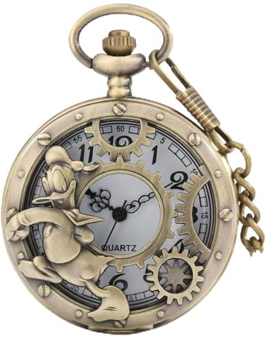 AAKG Taschenuhr mit Cartoon-Motiv, Motiv: Micky Maus und Donald Duck, Taschenuhr, Geschenk für Studenten, Donald Duck Taillenkette
