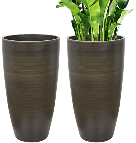 Lucieblessdesign Maceta de 21 pulgadas de alto, juego de 2 macetas altas para interiores y exteriores, para porche, maceta grande con agujero de drenaje para el hogar, jardín, puerta delantera
