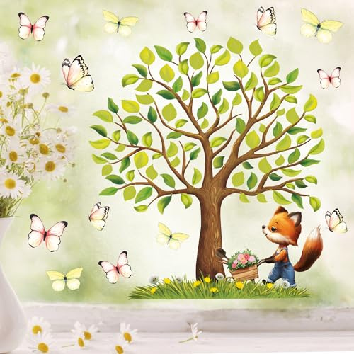 Window Decoration Spring Easter Tree Fox Butterflies Wheelbarrow Window Decoration Children's Room Child 2nd A3 Sheet
