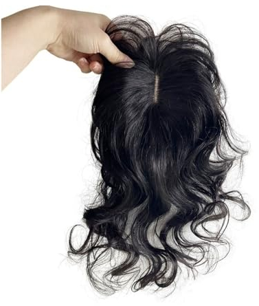 Haartopper für Frauen 35,6 cm großer Echthaar-Topper for Frauen, 10 x 12 cm, Spitze, Basiskörper, gewellt, Remy-Haarteile, erhöhen das Haarvolumen, Clip-in-Welle, lockiger Haar-Topper Haarteil Topper