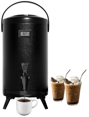 hzexun Isolierter Getränkespender 12L Heißgetränke-Spender, Heiß- und Kaltgetränkespender, Thermo-Getränkespender für Heiß/Kaltwasser, Party-Schokoladengetränke (Matt Schwarz)