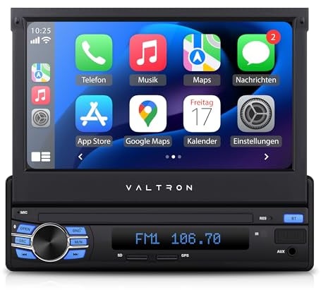 VALTRON FX-750HDS2 1-DIN Autoradio mit CarPlay, Android Auto, MirrorLink, Media Receiver mit Bluetooth, 7-Zoll Displ., USB, Bluetooth, WLAN (Standard)