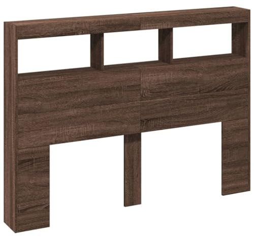 vidaXL LED Kopfteil, Bettkopfteil mit Ablagen, Betthaupt für Schlafzimmer, Kopfteil-Regal Bücherregal-Kopfteil, Braun Eichen-Optik 140x17x102cm