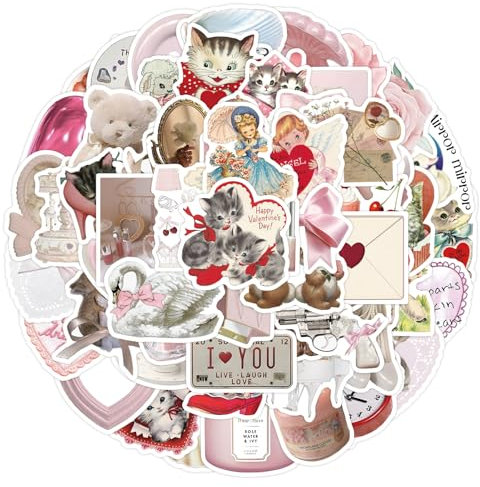 60 pezzi di adesivi kawaii per laptop, casco da moto Scrapbooking adesivi impermeabili per frigorifero, adesivi rosa per ragazze