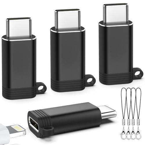 TiMOVO Lightning to USB C Adapter, 4 Pack for Lightning Female to USB C Male Adapter, Anti-lost Cords for i-Phone 15/16 Pro Max Plus,iPad Pro/Air,Fast Charging/Data Transfer, Not for Audio/OTG-Black
