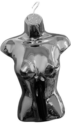 Amagogo Weiblicher Schaufensterpuppen-Torso, halbe Länge, weiblicher Schaufensterpuppen-Körper, Requisiten, Kleiderform, Aufhängehaken für Geschäfte, Schwarz