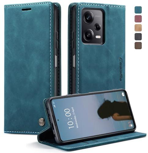 owlhold Hülle Xiaomi Redmi Note 12 Pro+ 5G/Note 12 Pro Plus Klapphülle Premium Lederhülle Weiches Vintage-Nubukleder Faltbare Ständer Schutzhülle Kartenfach Handyhülle Note 12 Pro Plus 5G -Blaugrün