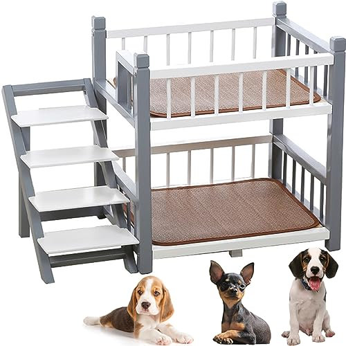 LBLFEBD Hunde-Etagenbett für kleine, mittelgroße und große Hunde, Katzenbett für kleine und mittelgroße Haustiere, hohe und niedrige Betten, abnehmbares Doppellagiges Haustierbett mit Treppen