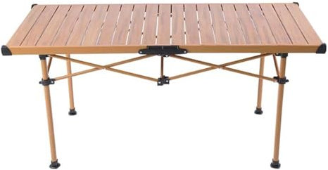 Outdoor-Klapptisch,Aluminium Holzmaserung Lift Tisch,Portable Picknick Omelett Tisch mit leicht zu tragen Tasche,ideal for Picknicks,Camping,Strand,Grillen und Essen,geeignet for 2-6 Personen(Beige,48