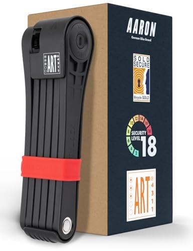 AARON Premium Bicycle Lock - Secure Folding Lock Level 18, Patented High Security Lock with Bracket - Lightweight Bicycle Lock with Key for E-Bike, Road Bike, Motorcycle, MTB