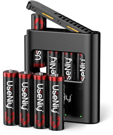 Rechargeable Lithium AA Batteries 8-Pack with Charger, 3600mWh High Capacity 1.5V AA Batteries, Li-ion AA with Charger, [2-1] Charing-Storage Box Integrated AA Charger
