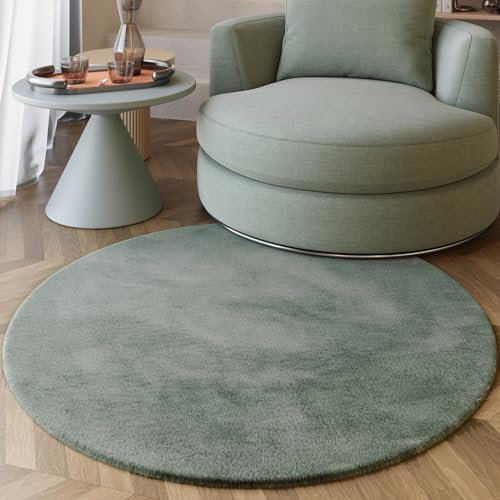 Wecon Home Moderner, sehr Flauschiger Hochflor Teppich von Esprit perfekt für Wohnzimmer, Schlafzimmer und mehr - Alice (100 cm rund, Salbei grün)