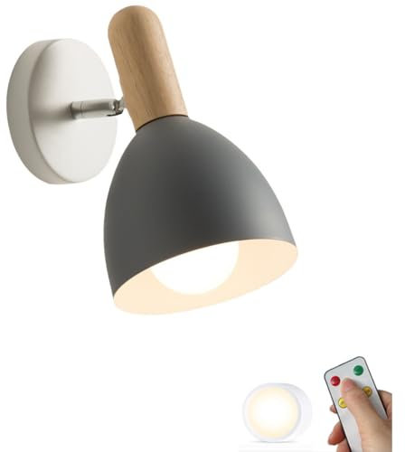 ZVALIEVYE Indoor Modern Farmhouse Industrial Battery Operated Wall Sconce Remote Dimmable Led Cordless Wall Light Fixture Rechargeable Wireless Wall Lamp for Bedside Kids Bedroom Living Room/Grey