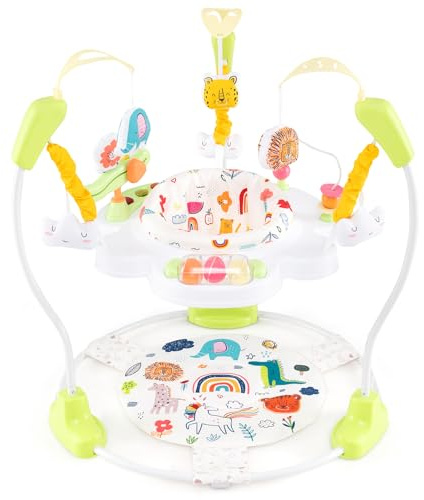 GOPLUS Centro de Actividades para Bebé de 6 Meses+, Saltador Bebe Zoo con Asiento Giratorio 360°, Altura Ajustable de 3 Niveles y 9 Juguetes Interactivos, Luces y Música, Andador, Saltarin