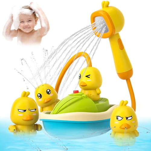 Badewannenspielzeug ab 1 2 3 4 Jahr, Ente Elektrisches Baby Badespielzeug mit Duschkopf, Schaummaschine Badewanne Spielzeug Wasserspielzeug Kinder, Geschenk Mädchen Junge 1 2 3 Jahr (A)
