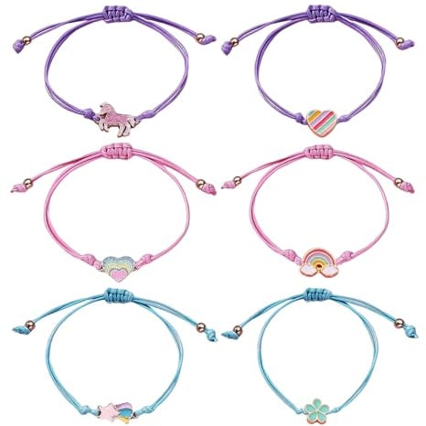 CVDYWDJIE 6 Stück Kinderarmbänder, Regenbogen-Pferd-Regenbogen-Armbänder, Mädchen-Schmuckzubehör, Verstellbare Armbänder, Modisches Armbänder-Set, Schwester-Geschenke