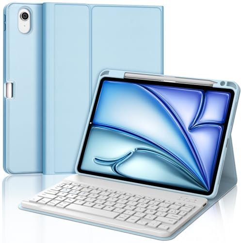 WINCHKING Clavier pour iPad Air 11 Pouces M3 2025, Étui Clavier Détachable sans Fil Bluetooth, Keyboard AZERTY Français pour iPad Air 11 M2 2024/M3 2025 11 Pouces (Bleu Ciel)