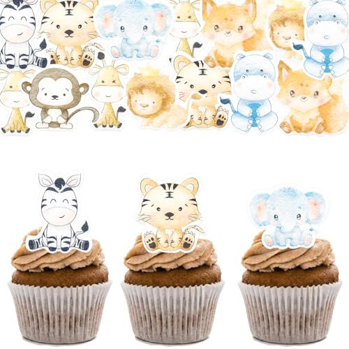 Gleevio 70 Stück Essbare Tierkuchen-Deko, Safari-Tiere Cupcake Topper, Dschungel Geburtstag Deko, Waldtiere Tortendeko, Erdton