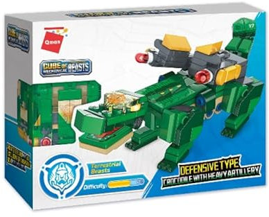 QMAN 41217 - Würfelbaustein-Set Krokodil mit Schwerer Artillerie - Kreatives Bauset für Kinder ab 6 Jahren, Tragbares Design, Kompatibel mit Anderen Marken