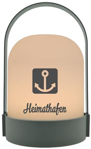 WB wohn trends LED-Laterne, Heimathafen Anker maritim, 22x14cm Batterie LED-Licht Kunststoff Lampe mit Text Spruch