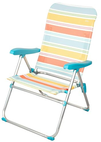AKTIVE Chaise de Plage Pliable, 47 x 63 x 93 cm, inclinable 5 Positions, en Aluminium et textilène, Rayures Multicolores, Anti-retournement, légère et Portable, poignées à Main, Transport Facile