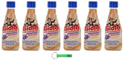 Biolà Essenza Assoluta Profumatore Ammorbidente Lot de 6 désodorisants pour linge très concentrés Iris et lilas, linge parfumé 250 ml + porte-clés Beni Culinari gratuit
