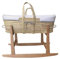 Couffin en osier naturel pour bébé avec base en bois, fabriqué à la main, matelas inclus, style nordique, rayures grises
