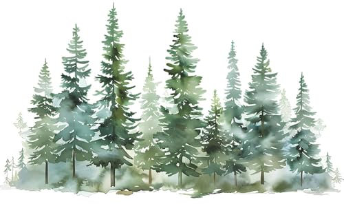 Aquarell Pinienwald Wandtattoo groß Natur Wandaufkleber 134cm x 74cm grün