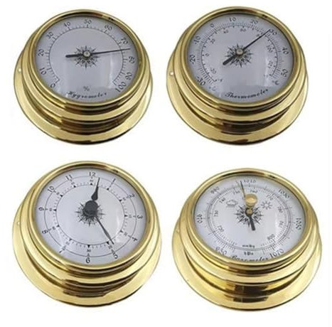 Uxsjakjsd Boat Barometer Clock Thermometer Hygrometer Set Weather Station Set Wall Mounting Type Brass for Case Brass for Case
