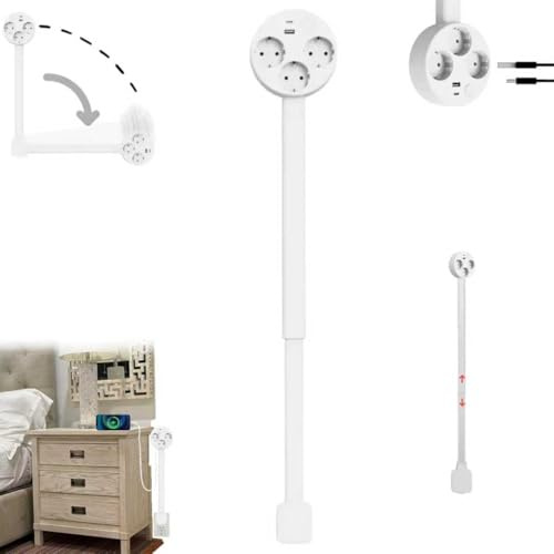 Prise Extensible Derriere Meuble,Prise Extensible,Outlet Extender, rotatives à 180°,avec Ports USB-A,USB-C et 2 Prises Secteur,Extensibles de 46 à 67 cm,utilisables derrière Un canapé-A