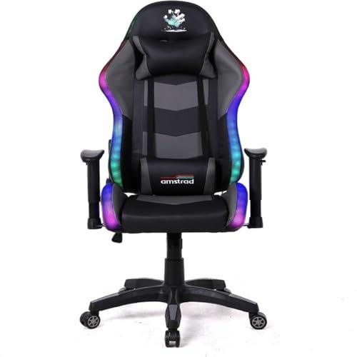 Fauteuil Gaming ELITE-LED-ZOMBIE25 Noir et Gris, Accoudoirs 2D, Inclinable 165°, avec Télécommande Et LED AMSTRAD