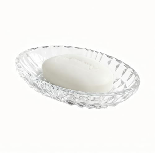 Klare Glas-Seifenschale, ovale Seifenhalterung mit erhabenen Seiten für Bad, Waschbecken und Küche