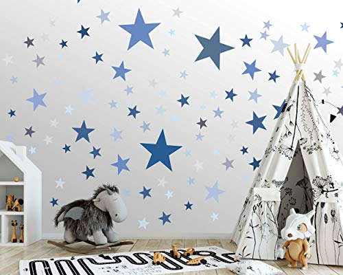 ELES VIDA - 25 Sterne Wandtattoo fürs Kinderzimmer - Wandsticker Set - Pastell Farben, Baby Sternenhimmel zum Kleben Wandaufkleber Sticker Wanddeko - Wandfolie, Kleinkinder, Blau