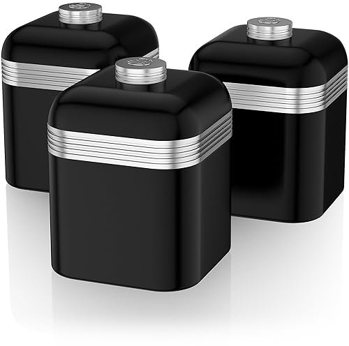Swan SWKA1020BN Black Retro 3 Canisters, Color-Coated Iron