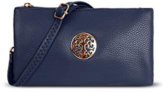 Women's Small Clutch, Cross Body, Shoulder Bag with Wristlet and Long Adjustable Shoulder Strap (Navy)