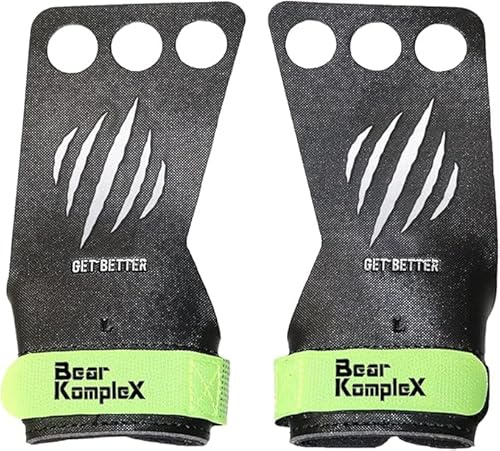 Bear KompleX Black Diamond 3 Hole Hand Grips, Great for All Bars, Speal, Barbell, Kettle Bell, Ring Work, Gymnastics, Crossfit, Comfort and Support, Protect from Blisters, Reduce Slipping, Men & Women